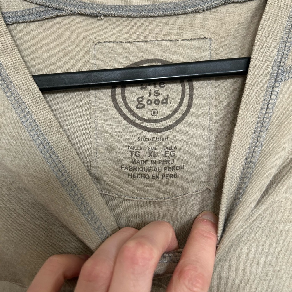 Life Is Good Men's Tan Long-Sleeve Tee with Two Guitar Graphic - Picture 3 of 5